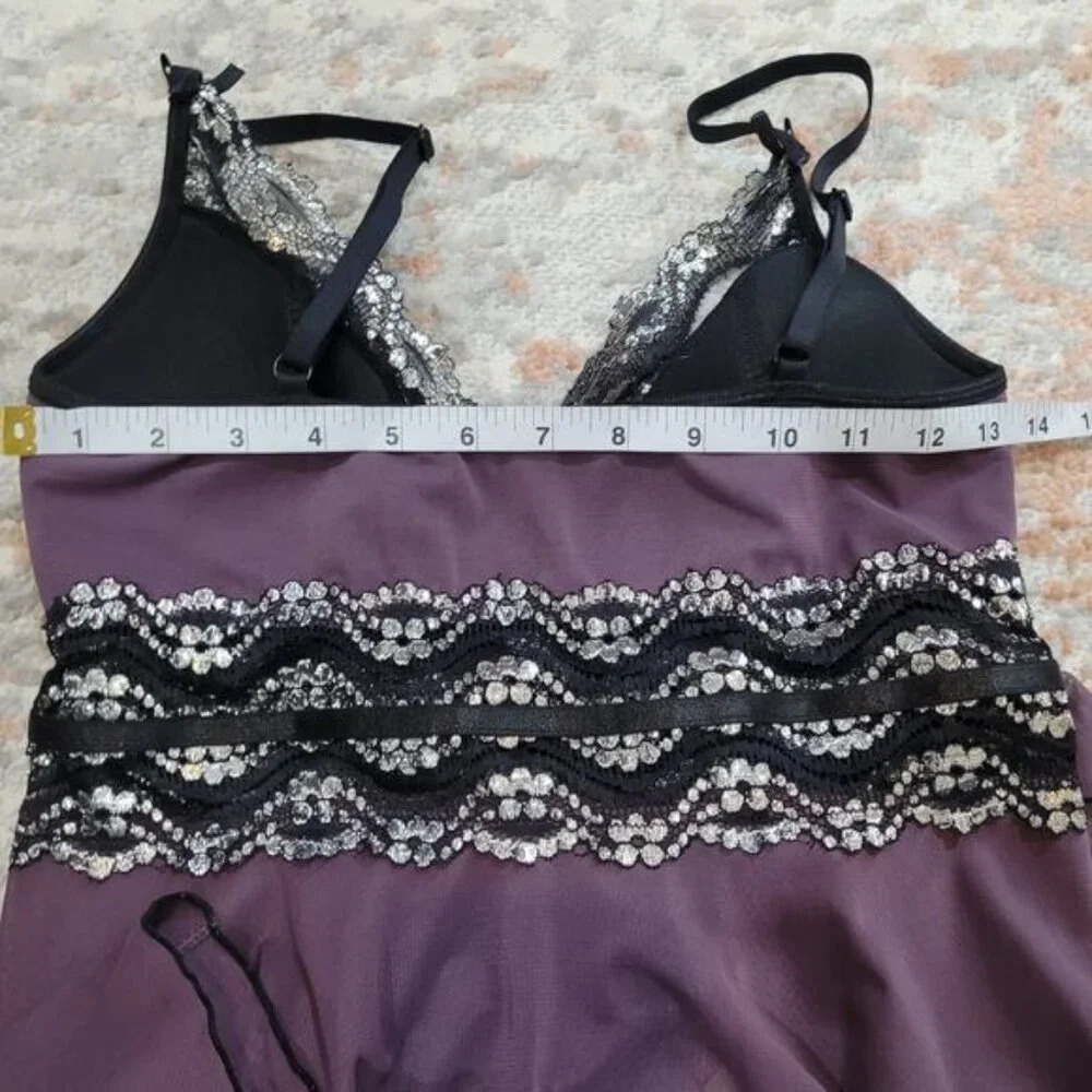 Coquette Purple Babydoll with Black Metallic Lace - Size Medium - Picture 5 of 7